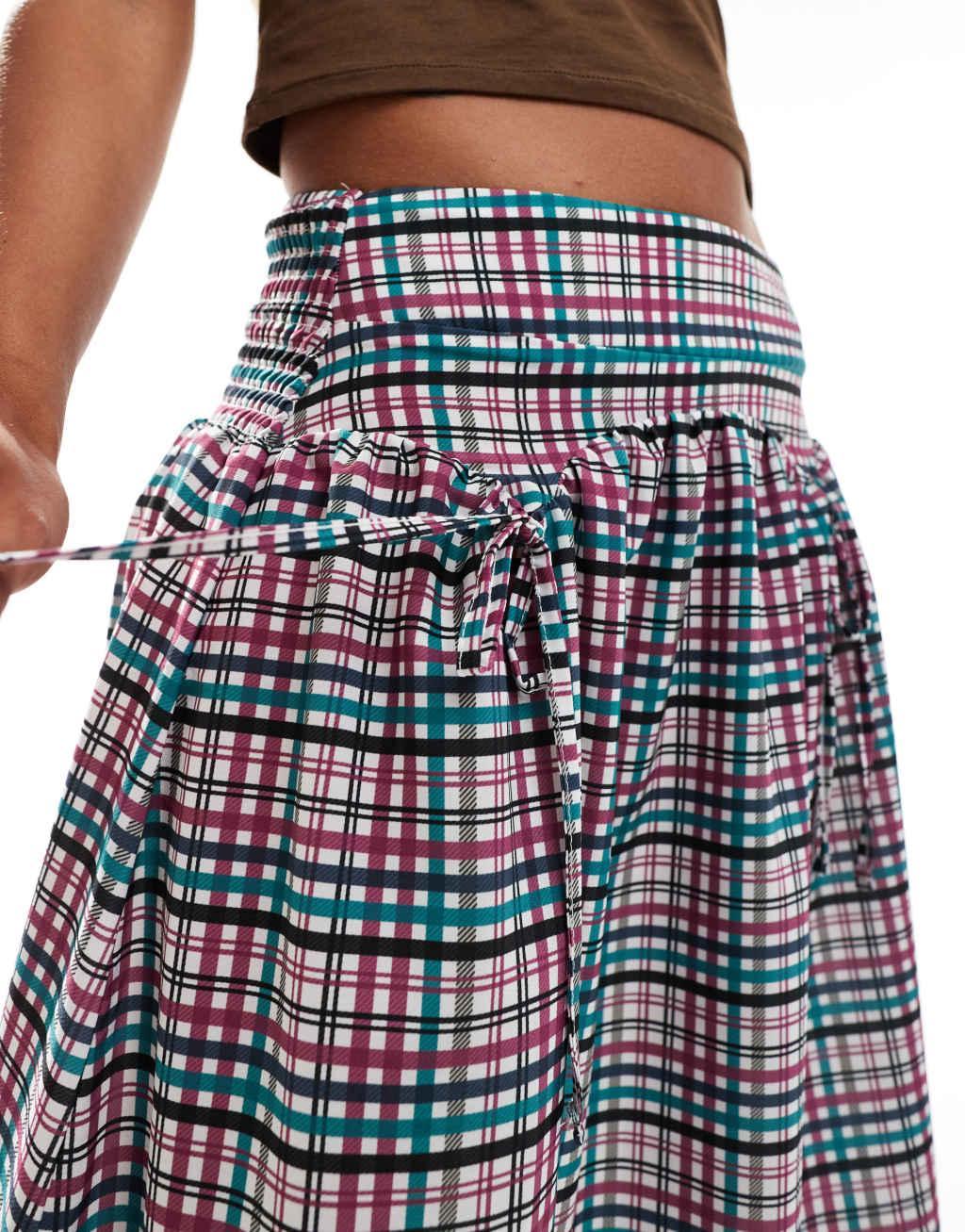 Reclaimed Vintage cowgirl midi skirt with drop waist in gingham Product Image