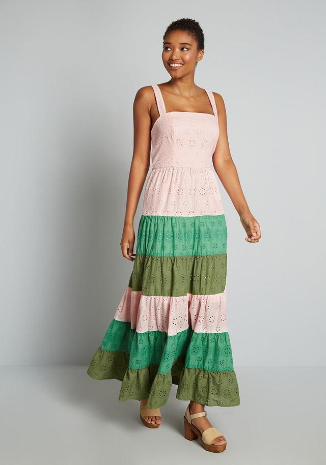 Blocked in Eyelet Tiered Maxi Dress Product Image