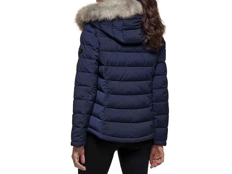 DKNY Faux Fur Trim Hooded Puffer Women's Jacket Product Image