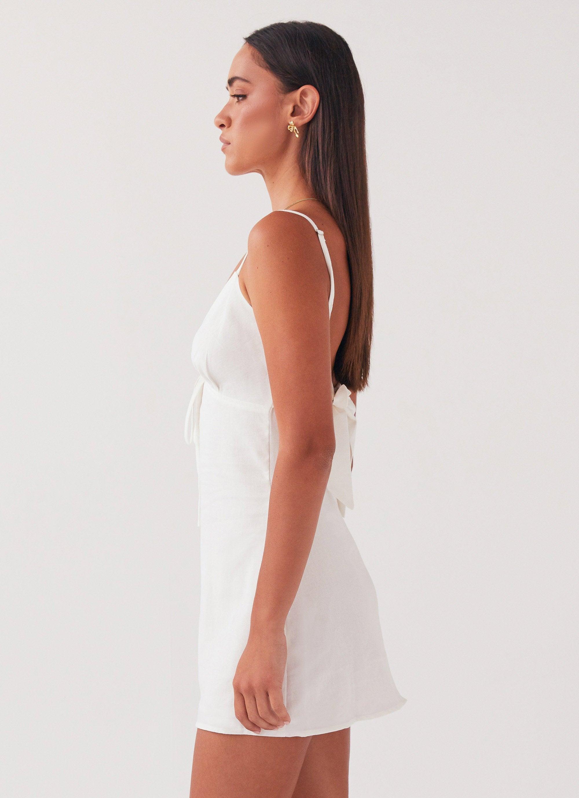 Flora Linen Mini Dress - White Product Image