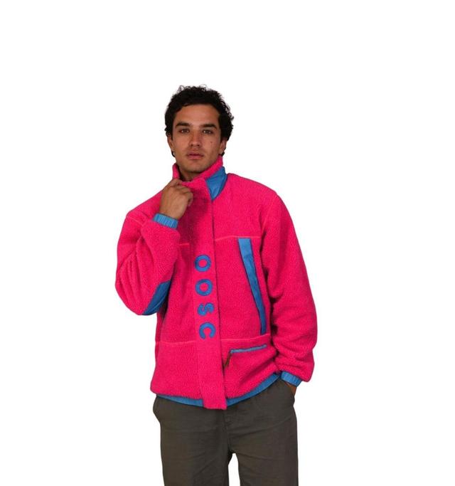 Mens Sherpa Fleece Jacket Pink / Blue Product Image