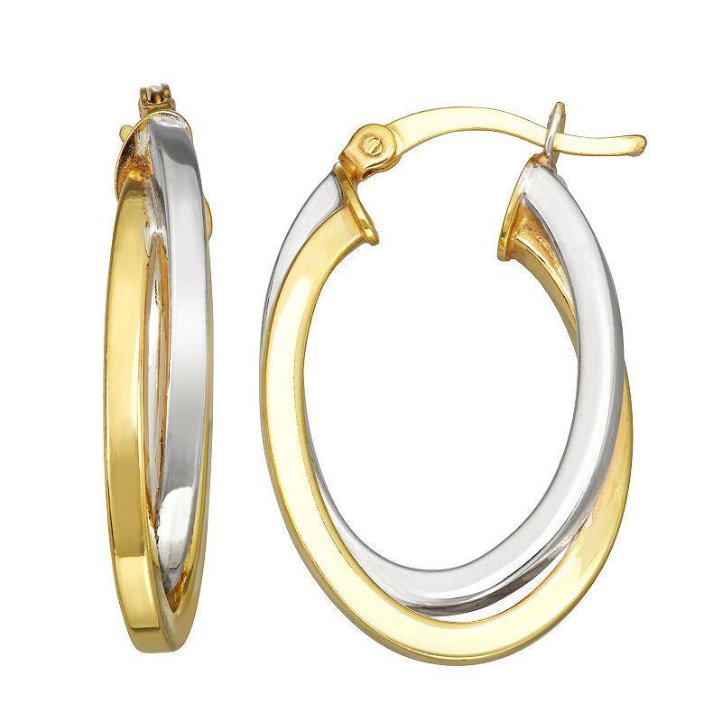 Two-Tone Double Oval Twisted Tube Hoop Earrings, Womens, Sterling Silver Product Image