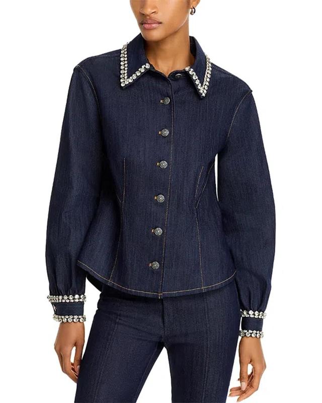 Cinq A Sept Autumn Rhinestone Trim Denim Top In Indigo Product Image