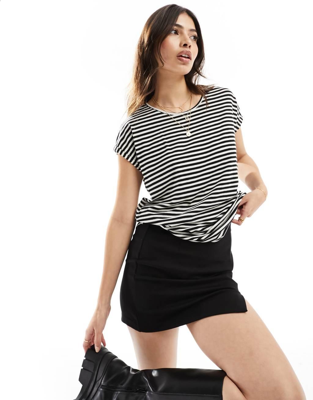 Vero Moda oversized stripe t-shirt in mono Product Image