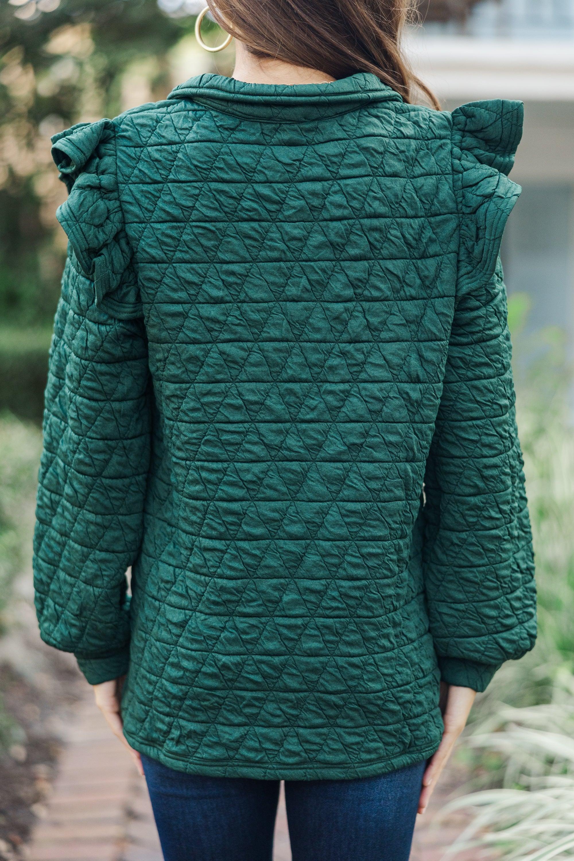 Just In Time Hunter Green Quilted Pullover Female Product Image