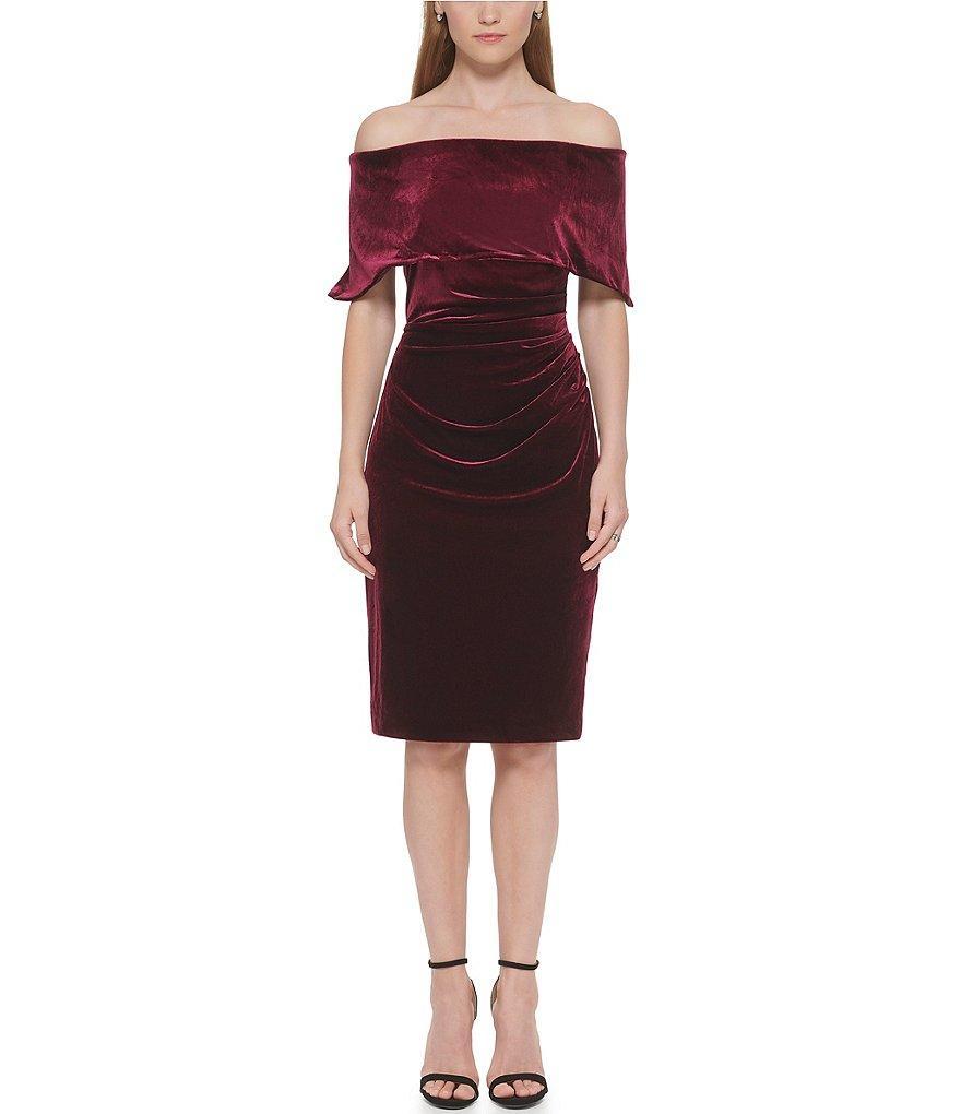 Vince Camuto Off-the-Shoulder Short Sleeve Velvet Bodycon Dress Product Image