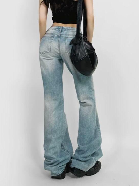 Low Waist Washed Bootcut Jeans Product Image