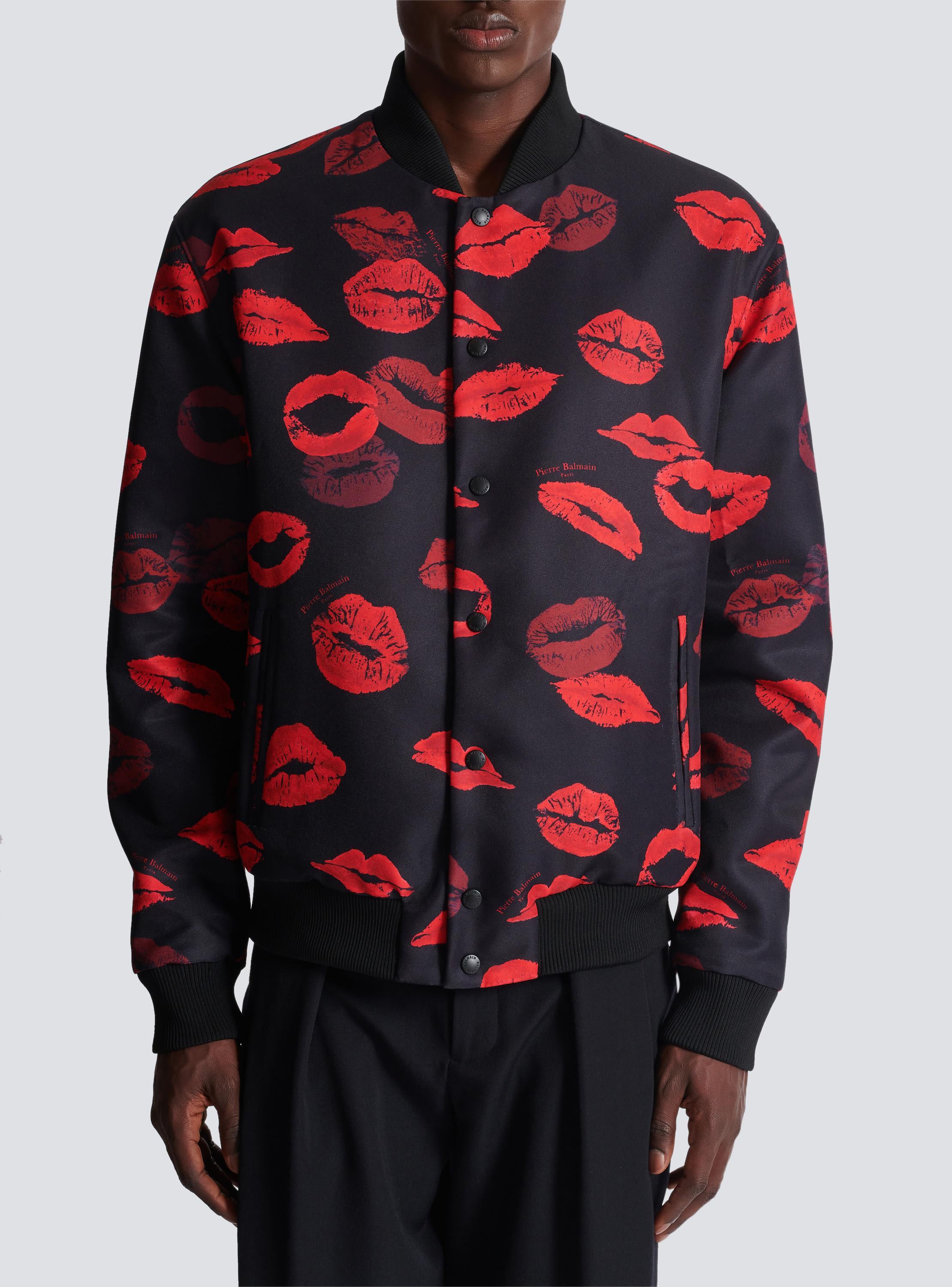 Reversible bomber jacket in plain and Kiss-print nylon Product Image