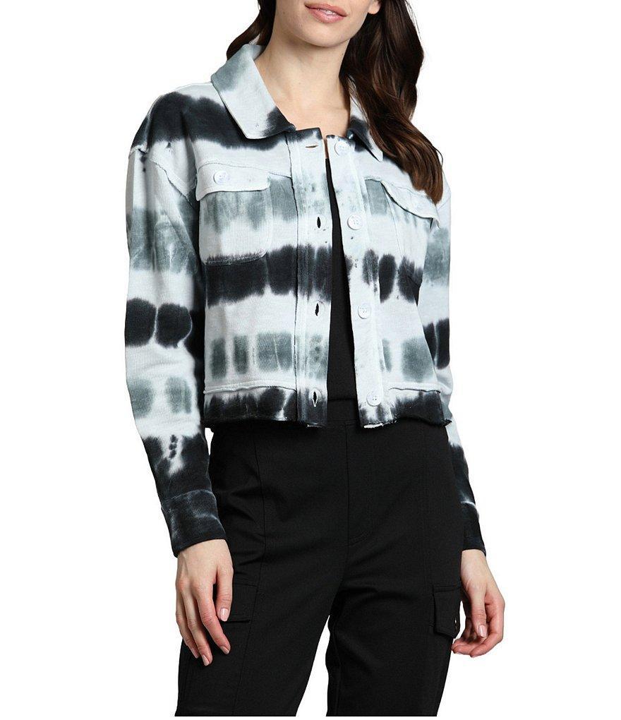 APNY Tie-Dye Collared Long Sleeve Raw Edge Jacket Product Image