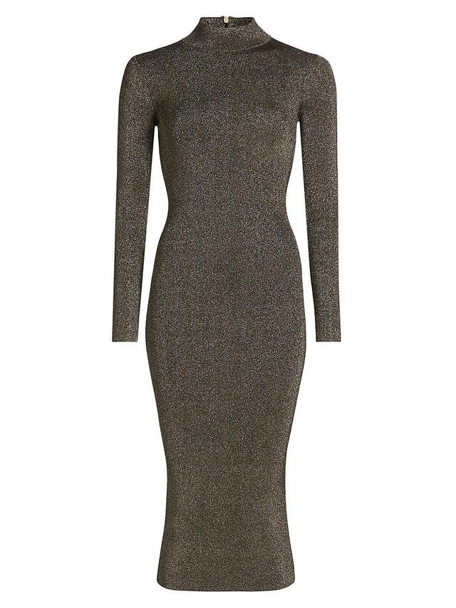 Womens Metallic Mock Turtleneck Body-Con Midi-Dress Product Image