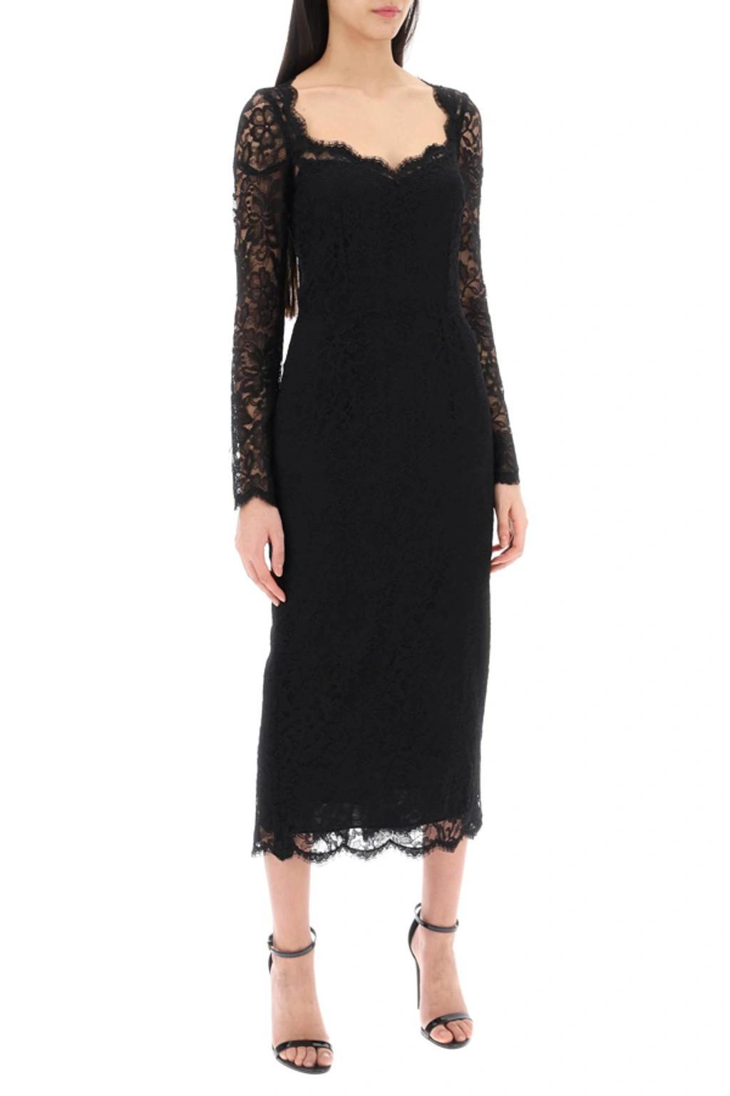 Floral Lace Midi Dress In Black Product Image