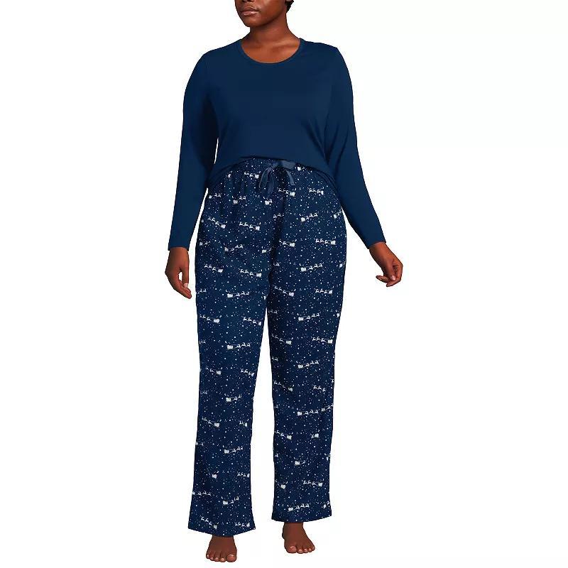 Plus Size Lands End Knit Long Sleeve Pajama Top & Flannel Pajama Pants Sleep Set, Womens Product Image