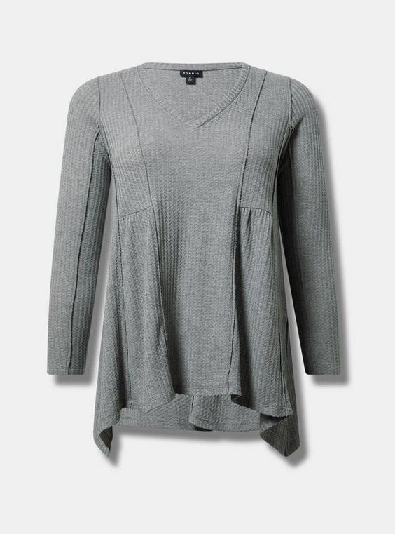 Waffle V-Neck Long Sleeve Sharkbite Top Product Image