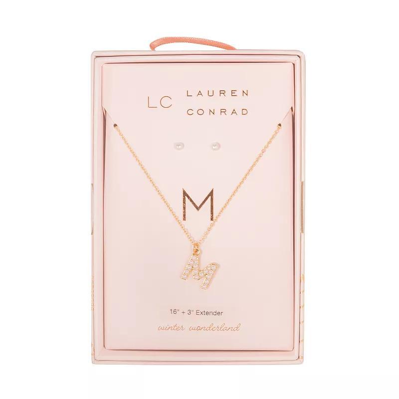 LC Lauren Conrad Simulated Pearl Initial Necklace & Earring Set, Womens, M Initial Product Image