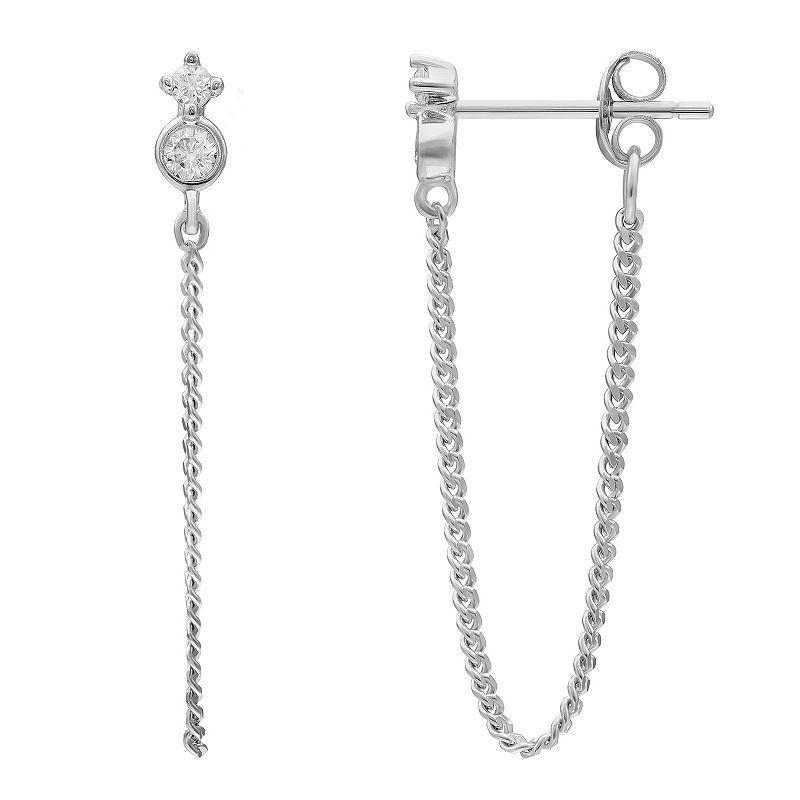 PRIMROSE Sterling Silver Cubic Zirconia Double Chain Drop Earrings, Womens, Grey Product Image