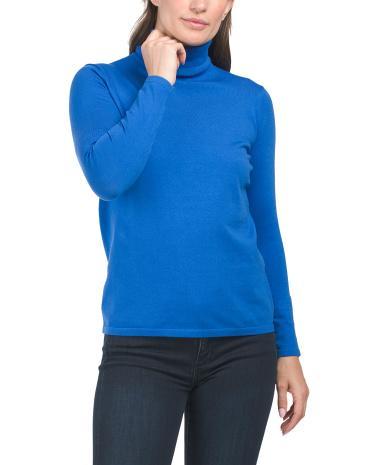 Pima Cotton Blend Long Sleeve Turtleneck Sweater for Women Product Image