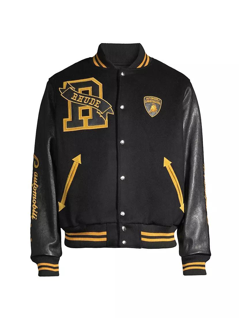 R H U D E x Lamborghini Atten Wool-Leather Varsity Bomber Jacket Product Image