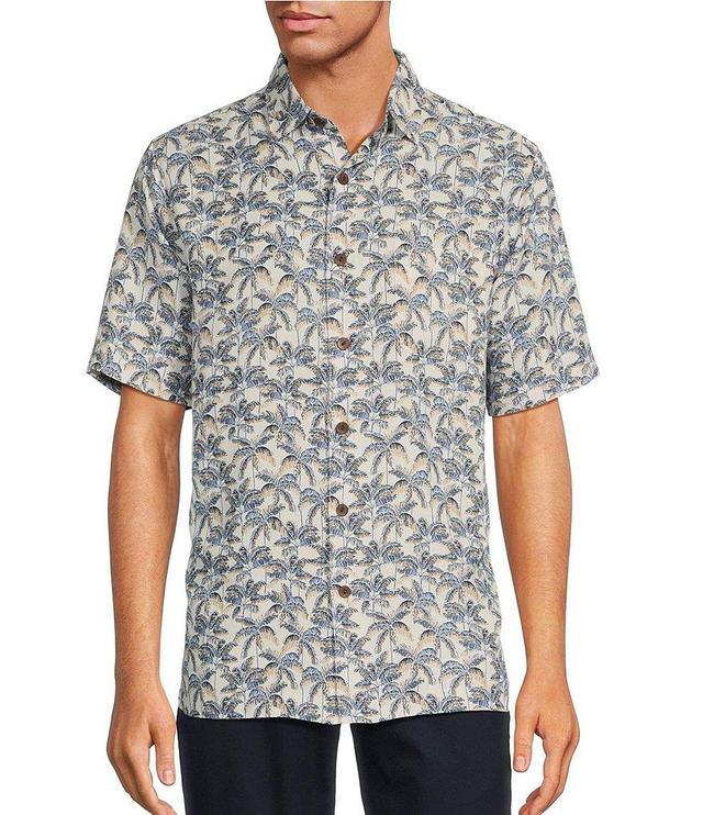 Caribbean Big & Tall Deco Palm Print Short Sleeve Woven Shirt Product Image