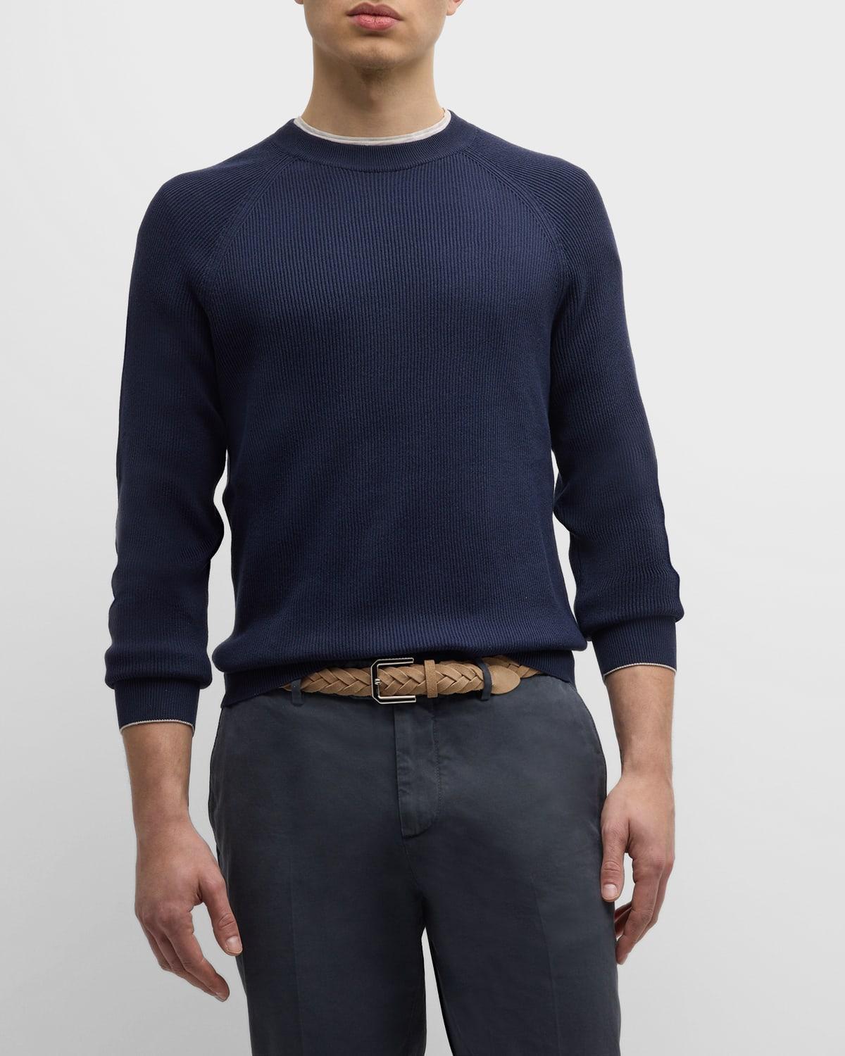 Mens Ribbed Cotton Crewneck Sweater Product Image