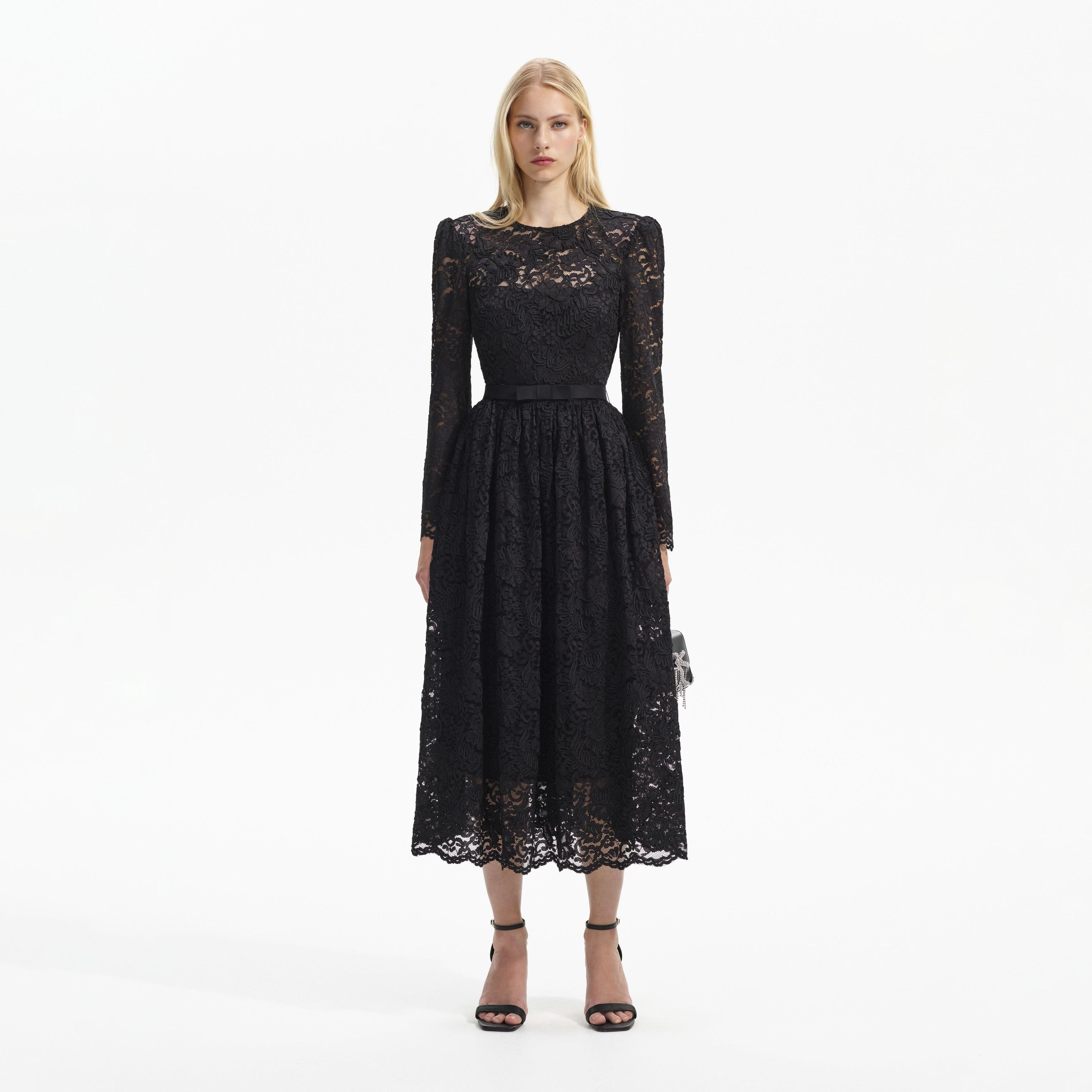 Black Cord Lace Long Sleeve Midi Dress product image