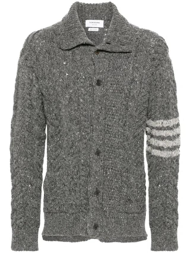 4-bar Stripe Cable-knit Cardigan In Grey Product Image