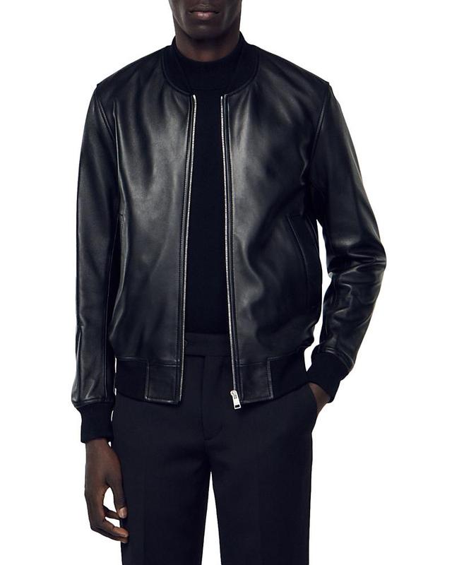 Sandro New Monaco Leather Full Zip Bomber Jacket Product Image