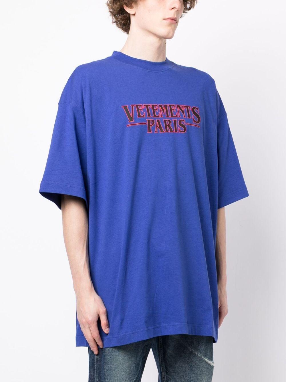 Logo-embroidered Cotton T-shirt In Blue Product Image