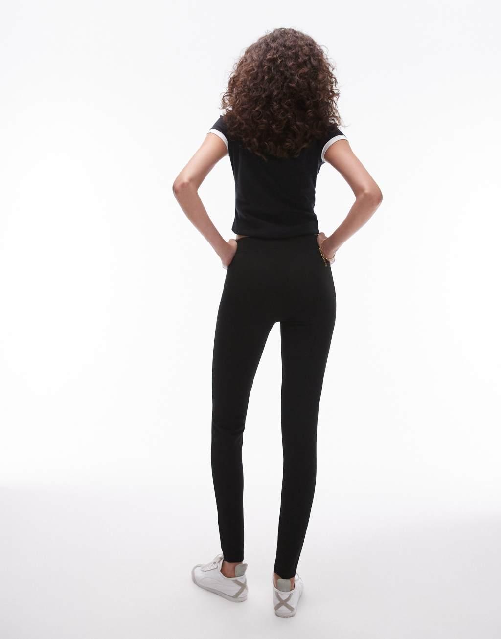 Topshop Tall full length heavy weight leggings in black Product Image