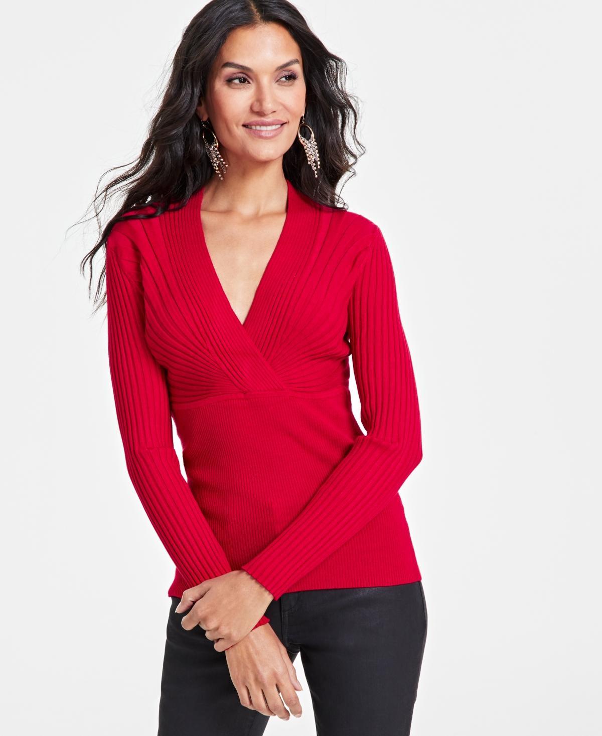 I.n.c. International Concepts Womens Ribbed Surplice Pullover Sweater, Created for Macys Product Image