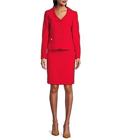 Nipon Boutique Textured Crepe Notch Lapel Patch Pocket Button Front Jacket Skirt Set Product Image