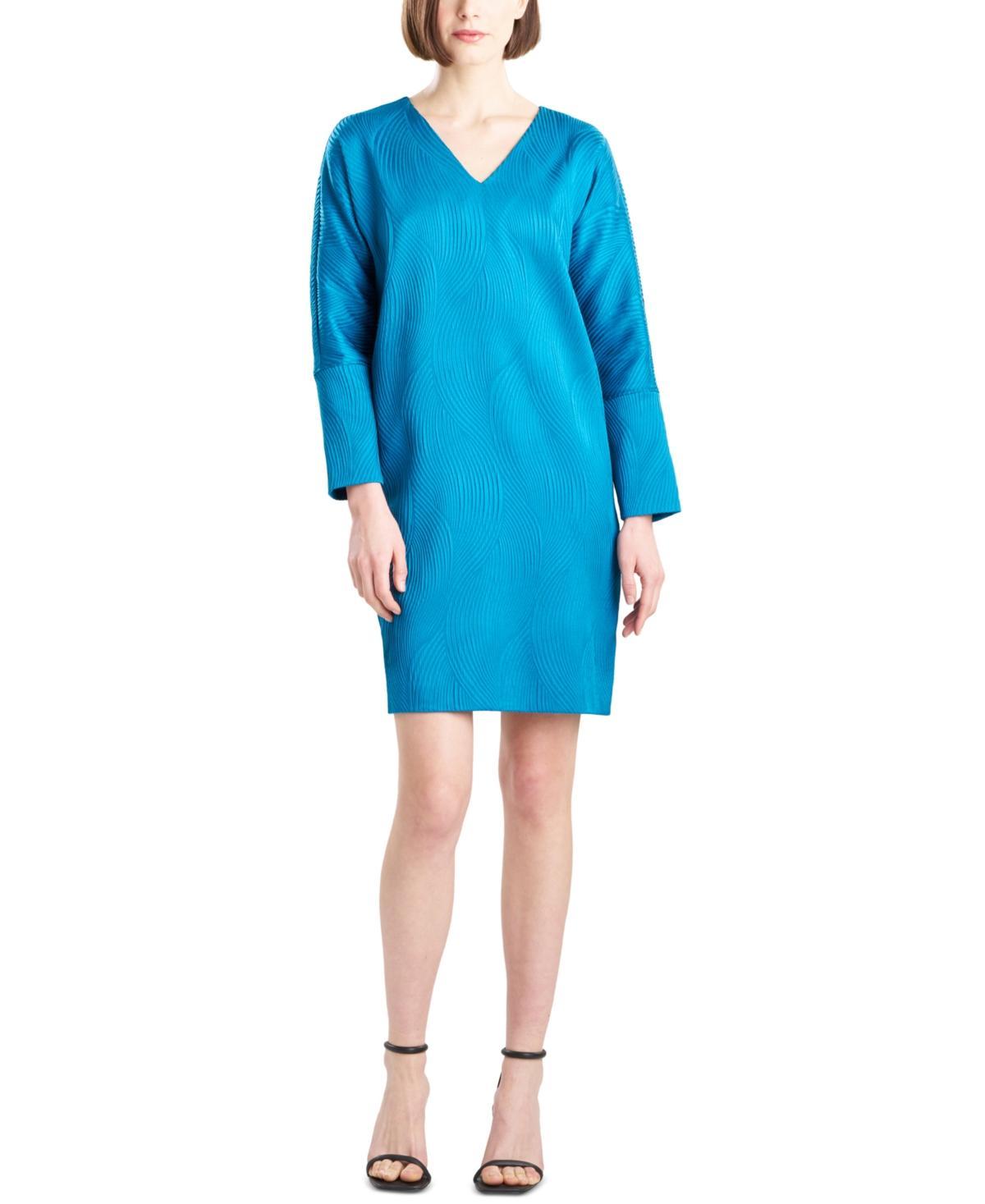 Natori Womens Long-Sleeve V-Neck Jacquard Dress Product Image