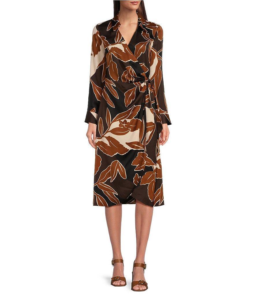 Alex Marie Long Sleeve Satin Back Crepe Midi Wrap Dress Product Image