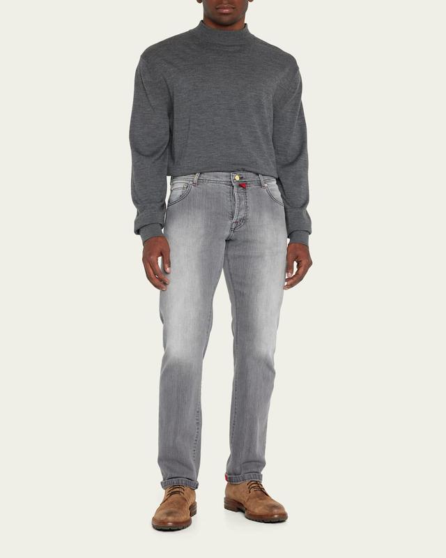 Mens 5-Pocket Grey-Wash Denim Jeans Product Image