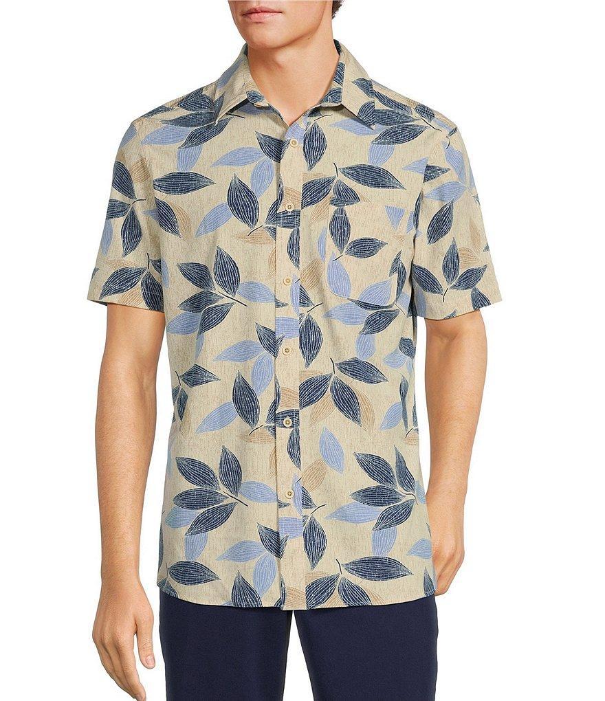 Rowm Crafted Rec & Relax Short Sleeve Textured Leaf Print Shirt Product Image