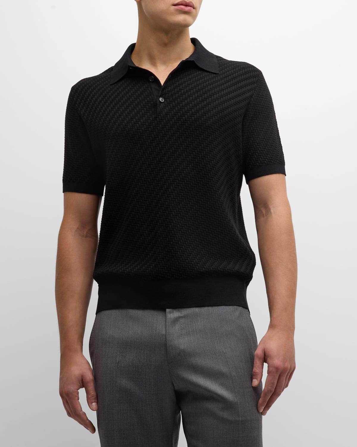 Mens Basketweave Stitch Polo Sweater Product Image