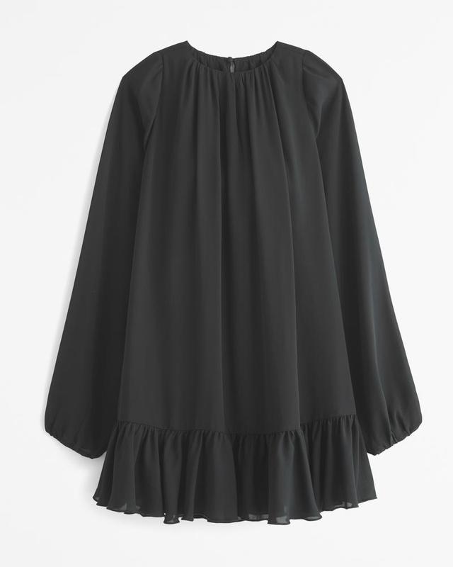 Long-Sleeve Ruffle Hem Mini Dress Product Image