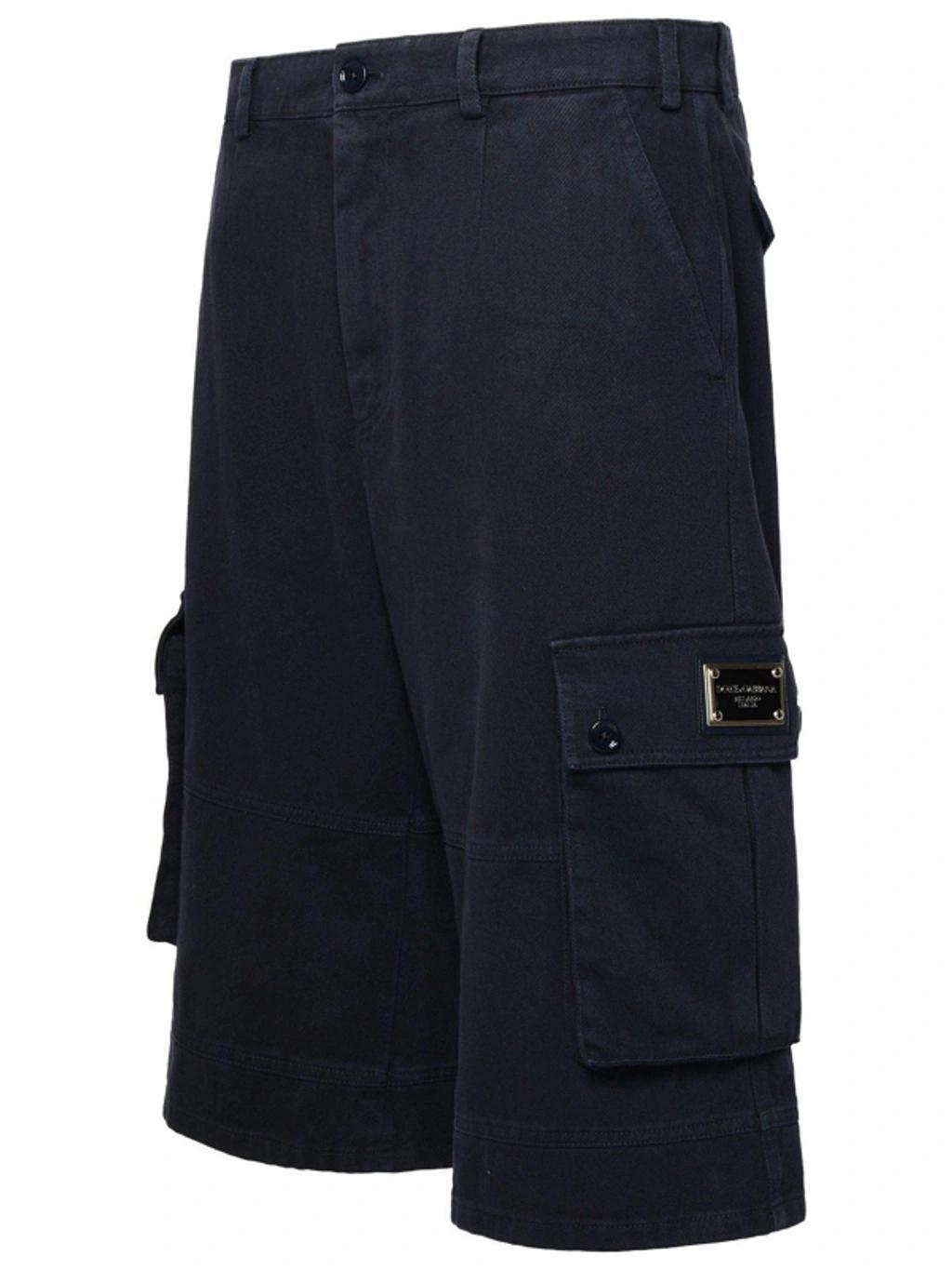 Logo Plaque Cargo Shorts In Blue Product Image