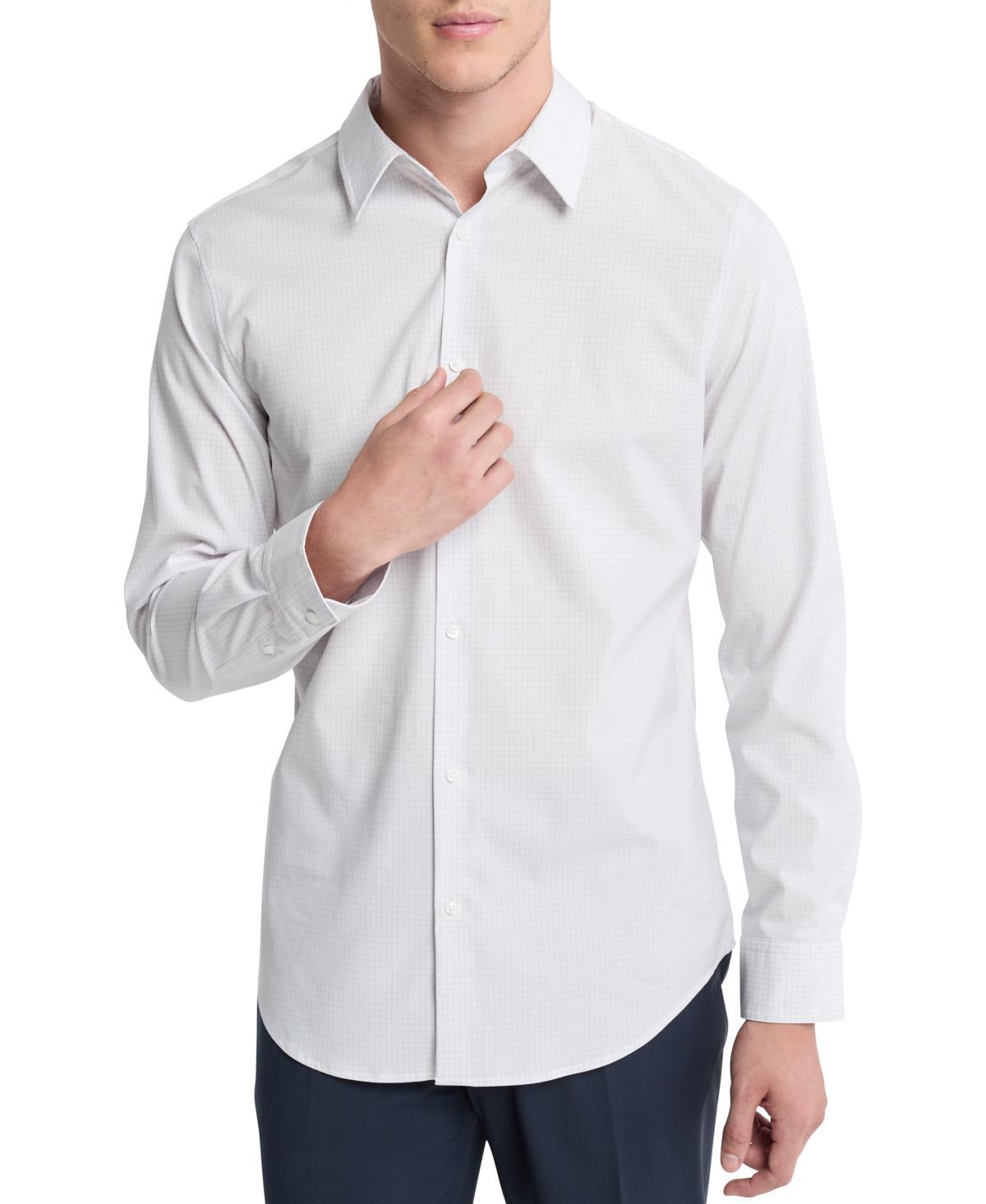 Calvin Klein Mens Slim-Fit Stretch Grid-Print Button-Down Shirt Product Image