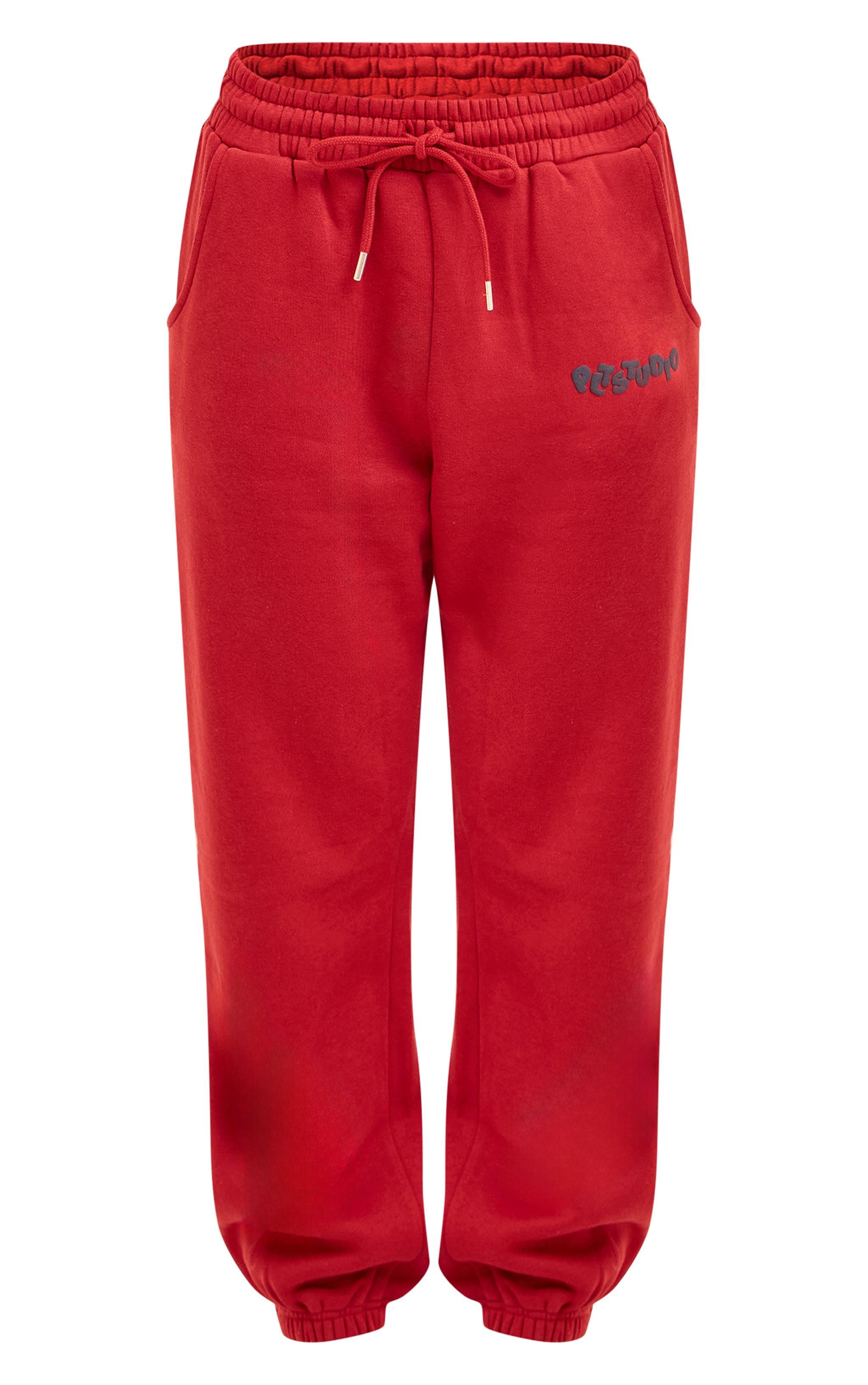 Cherry Red PLT Studio Archive Puff Print Drawstring Cuffed Sweatpants Product Image