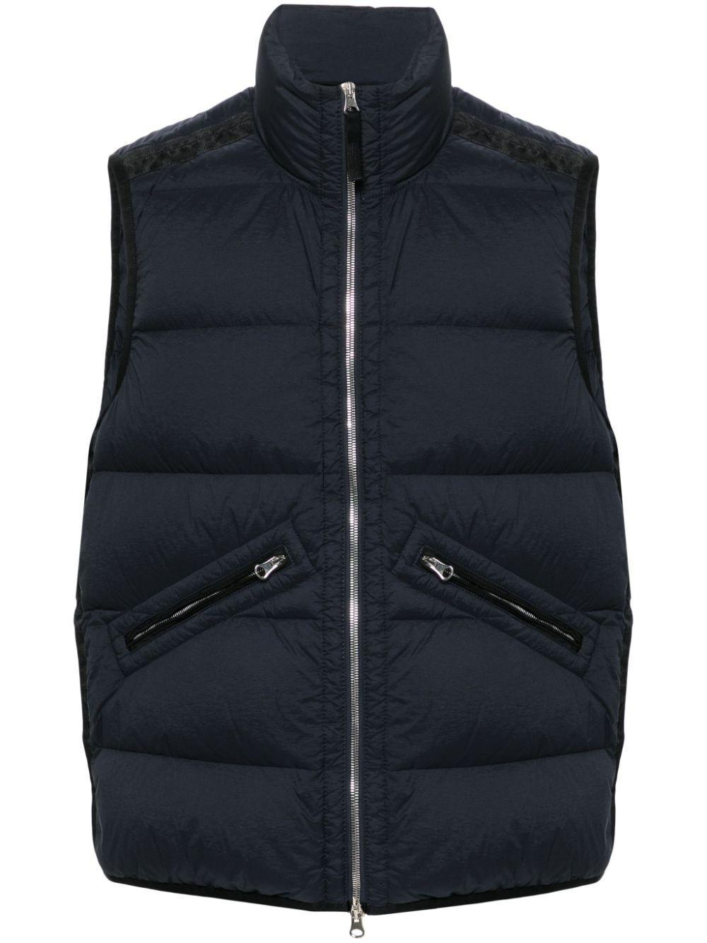 STONE ISLAND Logo-appliquéd Webbing-trimmed Quilted Shell Down Gilet In Blue Product Image