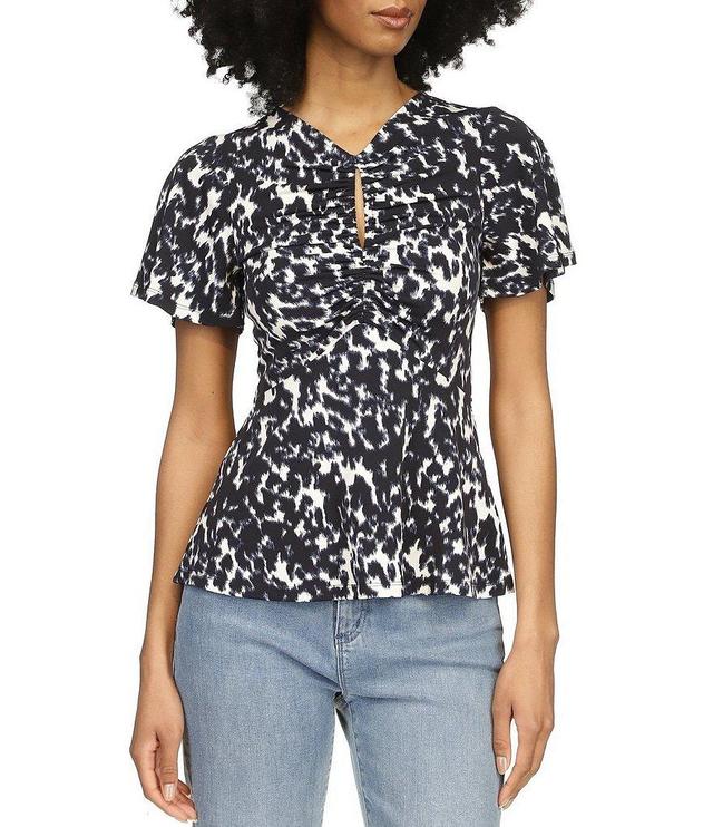 MICHAEL Michael Kors Keyhole Neck Flutter Sleeve Flounce Hem Top Product Image