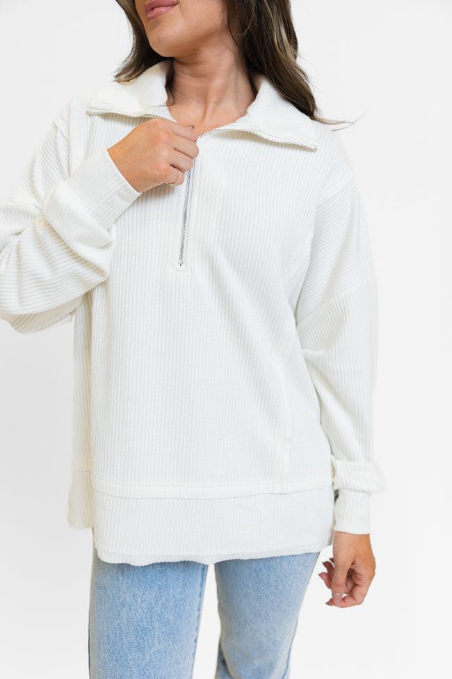 Fireside Festivities Cream Ribbed Quarter Zip Pullover Product Image