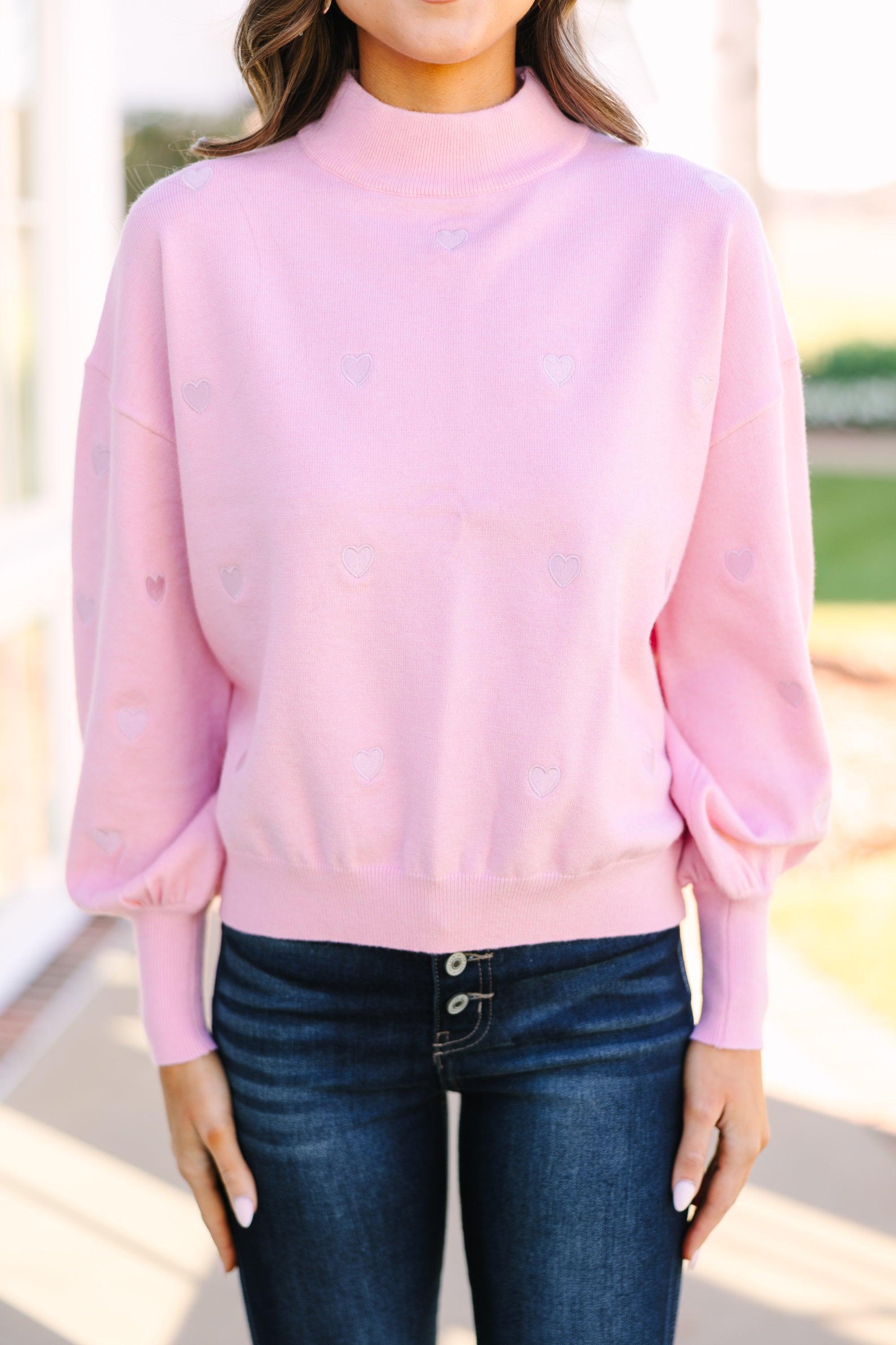 Happy With You Pink Heart Applique Sweater Female Product Image