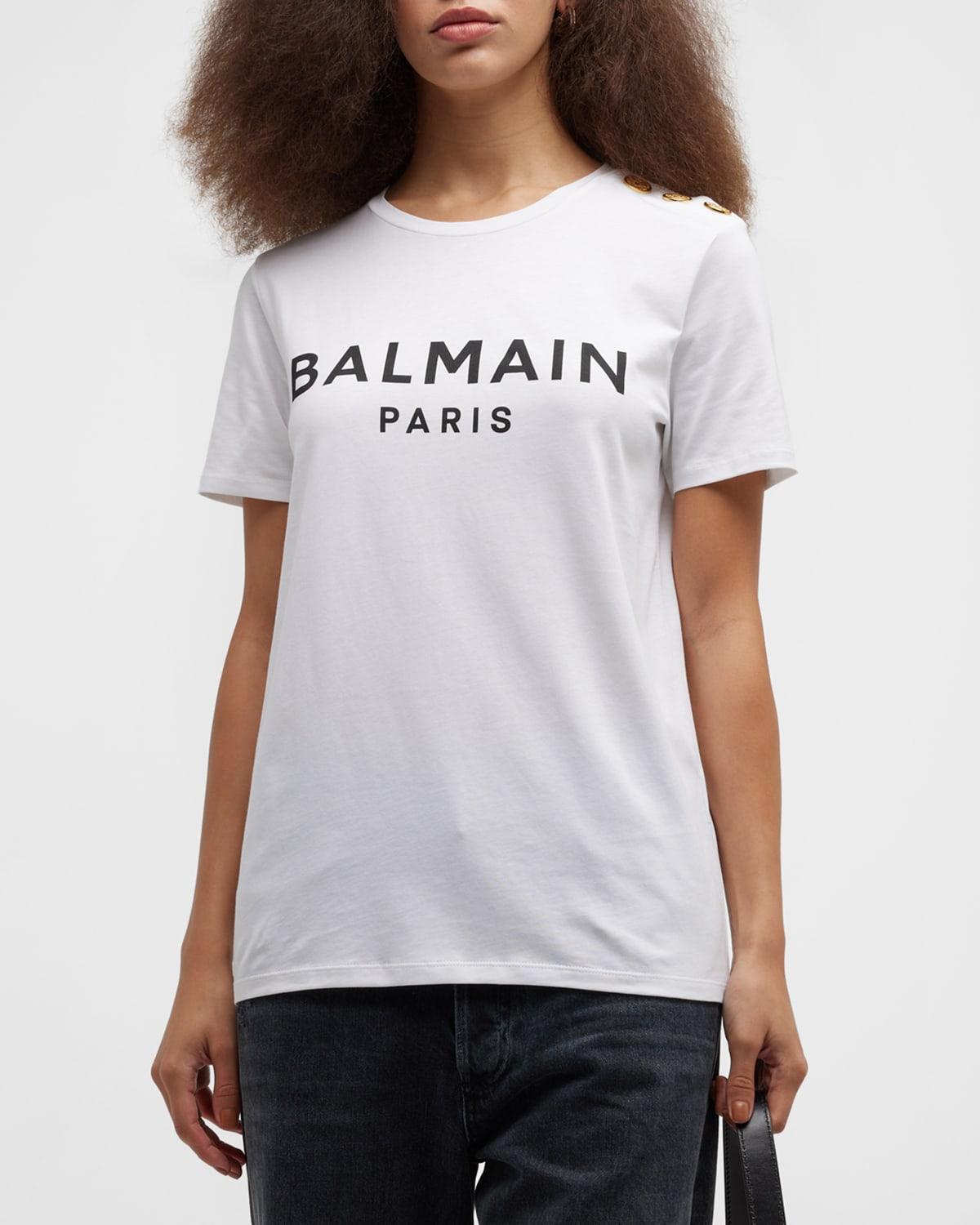 Balmain Button Shoulder Cotton Logo Graphic T-Shirt Product Image