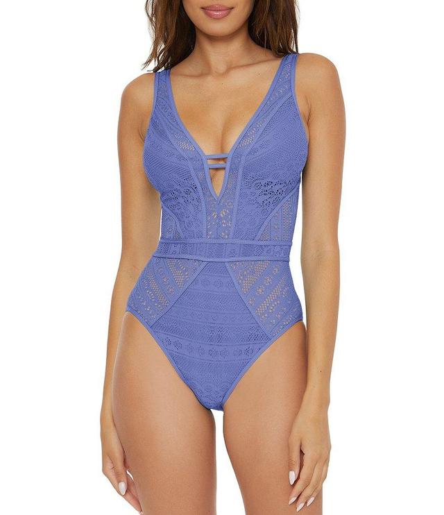 Becca by Rebecca Virtue Color Play Plunge V-Neck Crochet One Piece Swimsuit Product Image