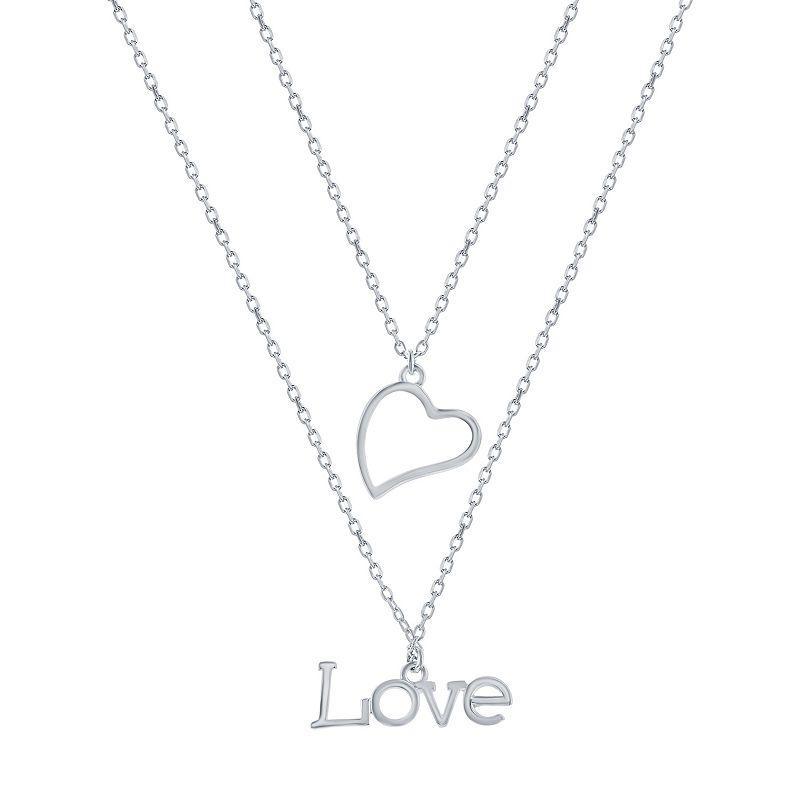 Argento Bella Sterling Silver Heart & Love Layered Necklace, Womens Product Image