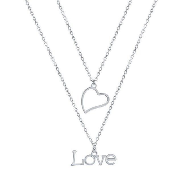 Argento Bella Sterling Silver Heart & Love Layered Necklace, Womens White Product Image