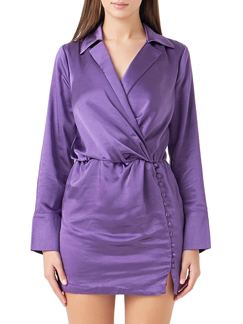 Womens Long Sleeve Satin Mini Dress Product Image