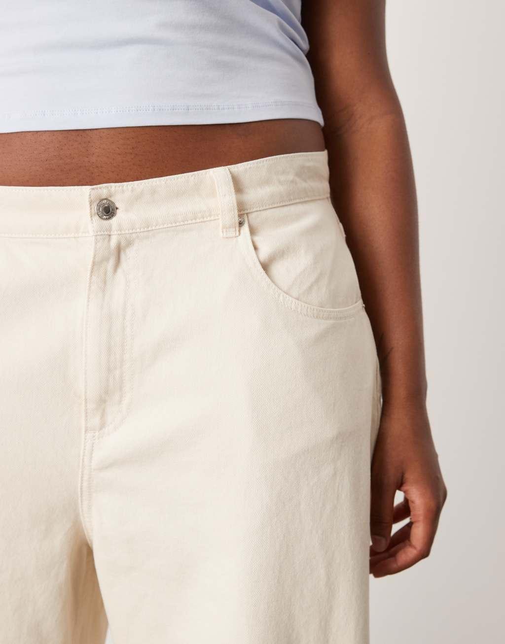 ASOS DESIGN Curve loose jeans with deep turn up cuff in neutral Product Image