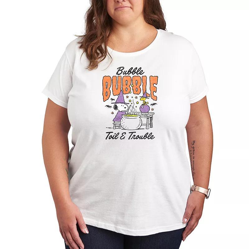 Plus Size Peanuts Snoopy & Woodstock Bubble Bubble Toil Trouble Graphic Tee, Womens Product Image